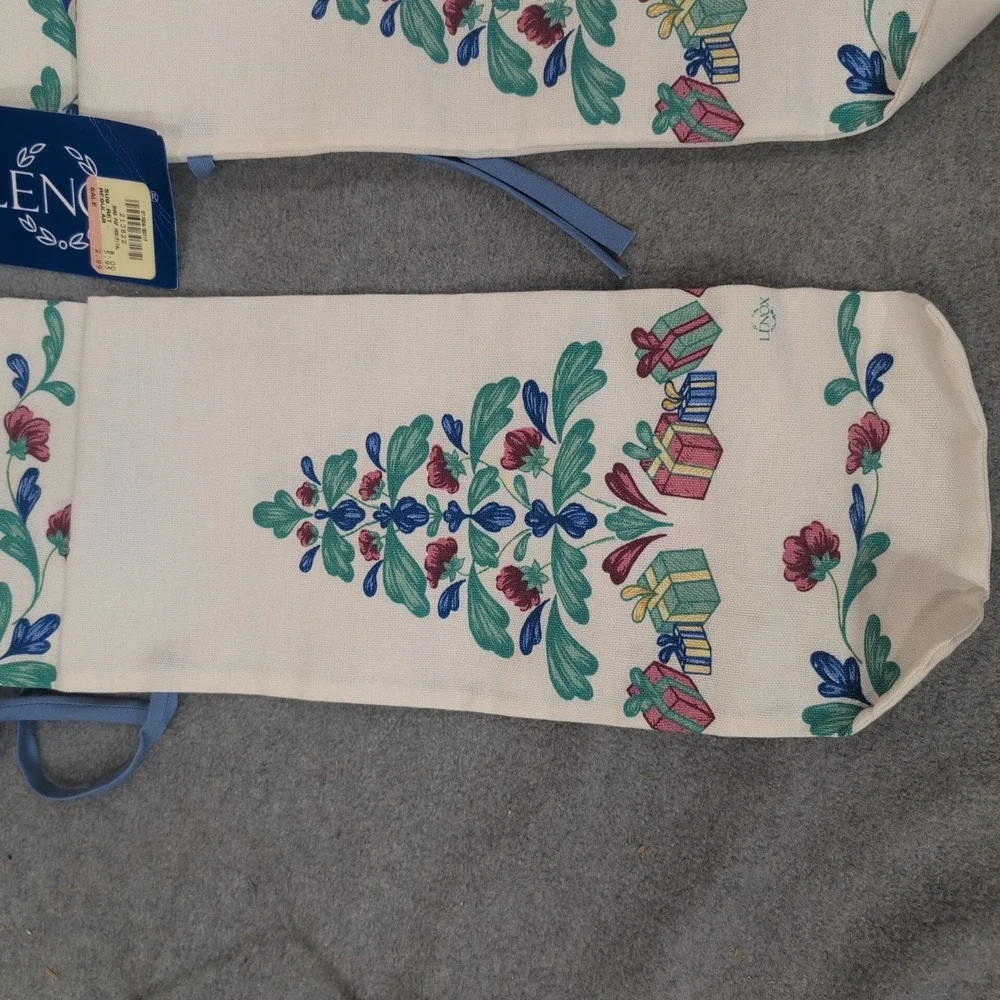 Lenox Poppies on Blue Christmas Tree Fabric Gift Bags Set of 8 NWT Made in USA